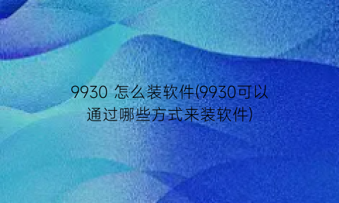 “9930怎么装软件(9930可以通过哪些方式来装软件)
